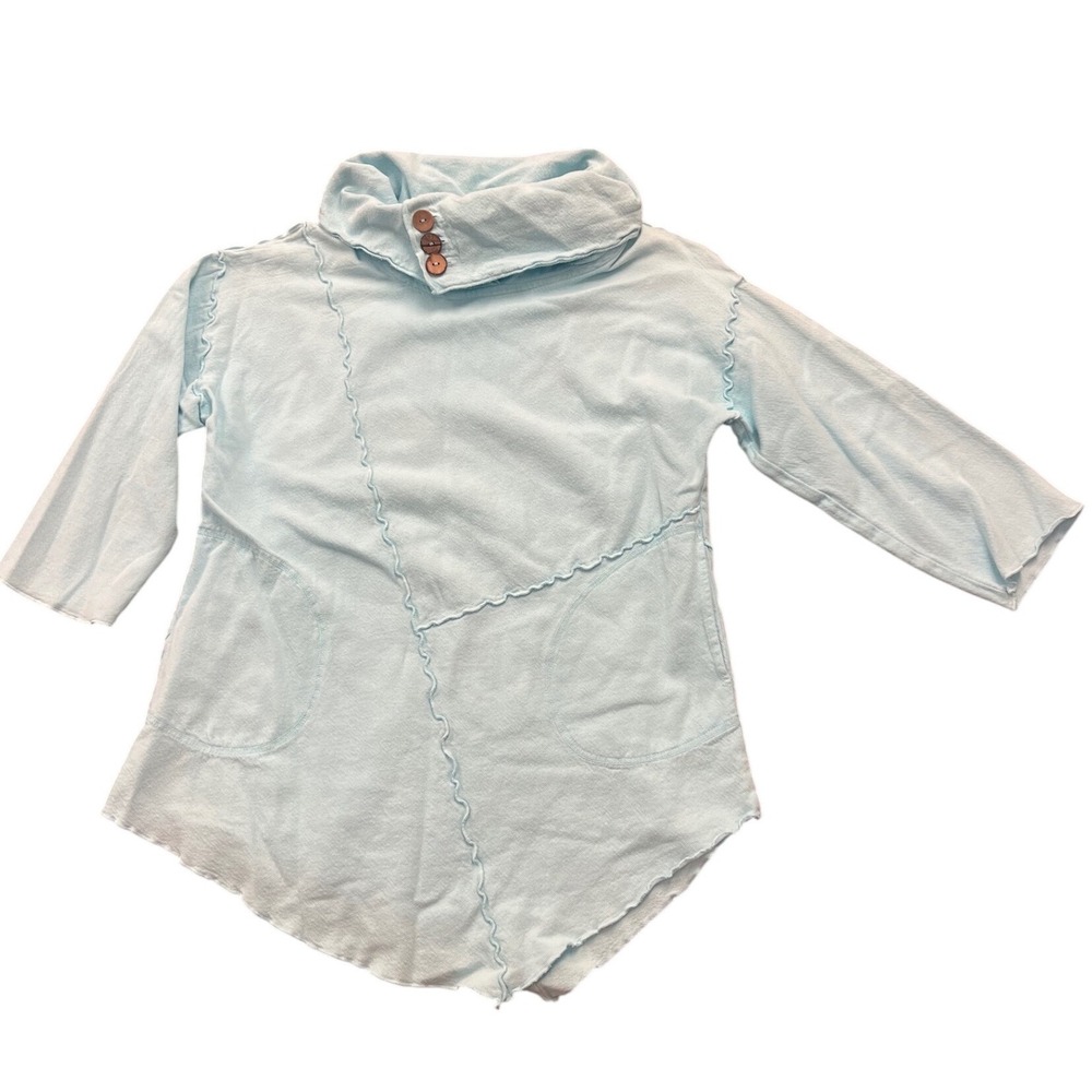 Drawstrings of Malibu Cowl Neck Tunic Womens Small Blue Asymmetrical‎ Lagenlook